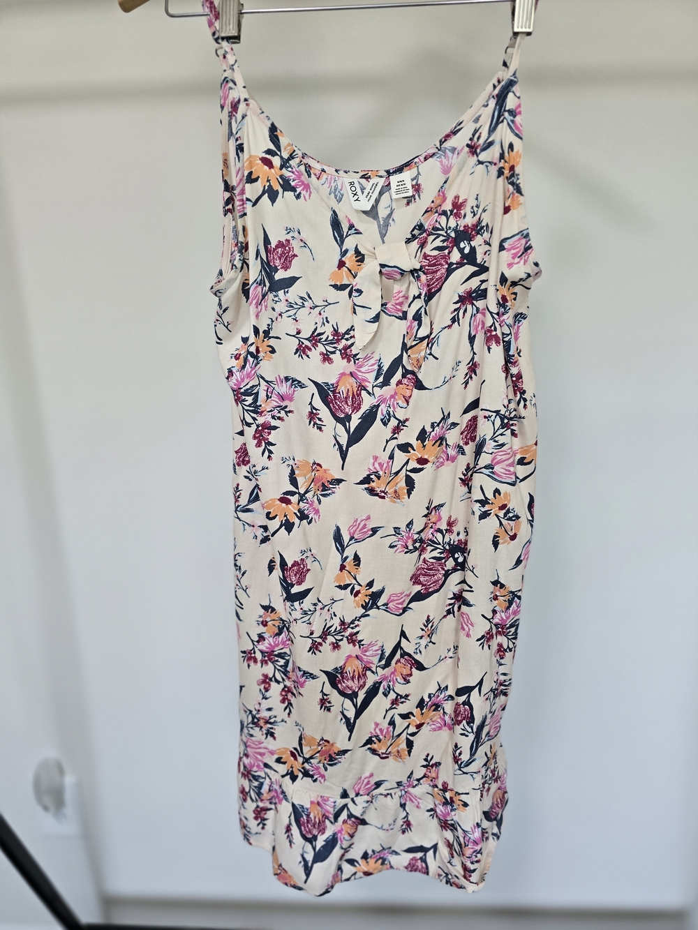 Roxy Cream Floral Midi Dress with Pink & Navy Blossoms